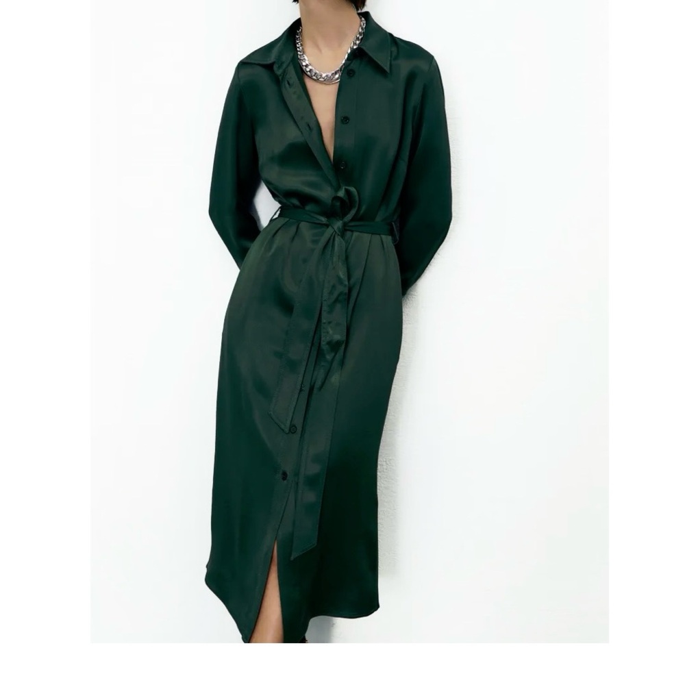 Zara satin Effect Shirt Dress NWT